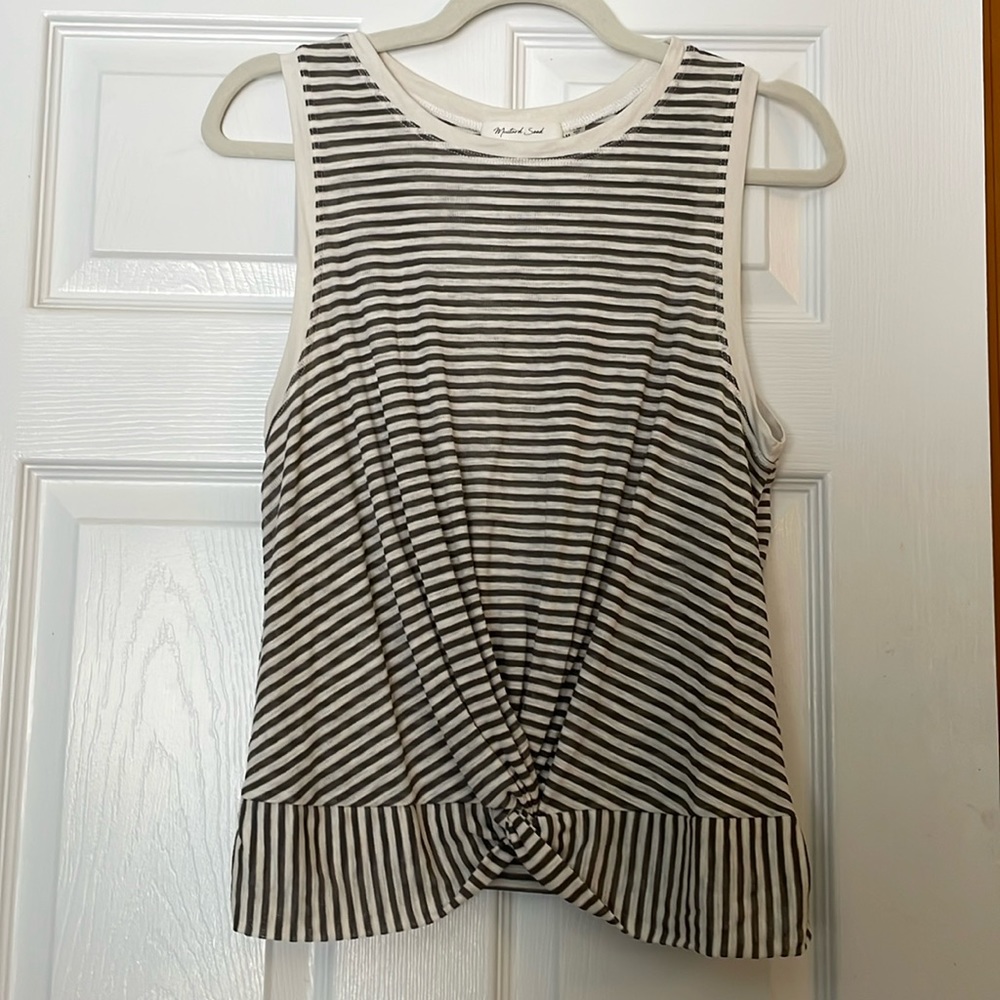 Gray and white striped sleeveless tank